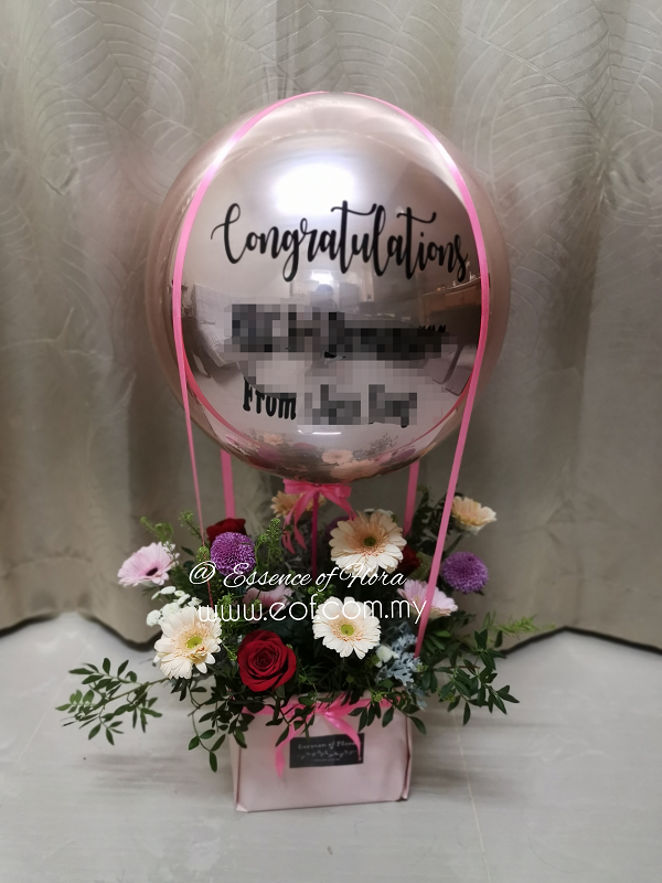 Congratulatory Flower Box with Bubble Balloon